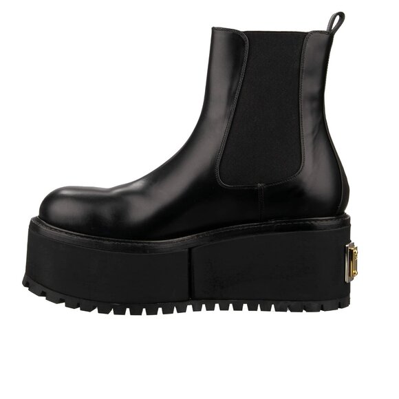 Dolce & Gabbana - DG Gold Logo Plate Women Leather Plateau Boots Black 39 US 9 - Picture 4 of 5